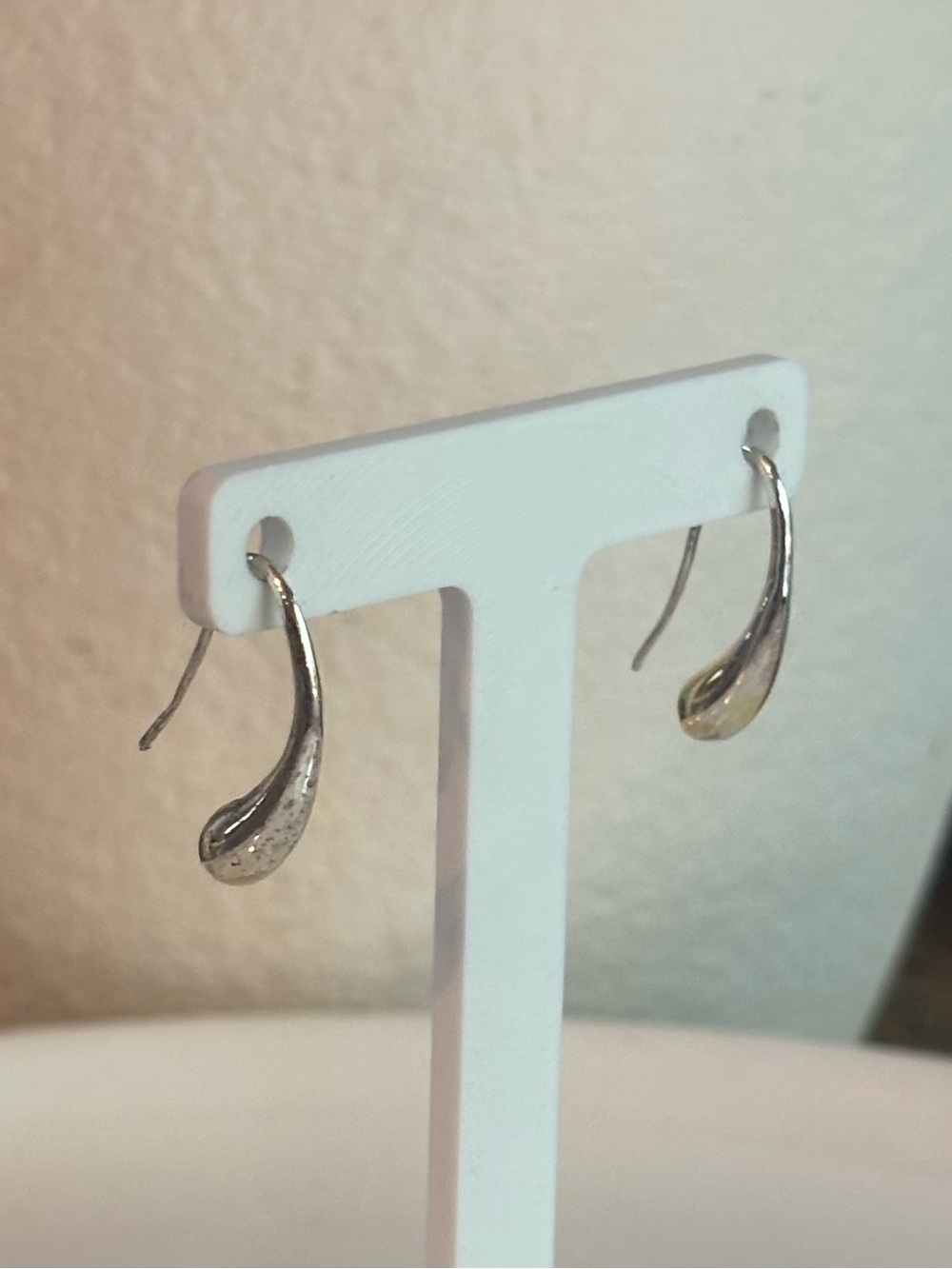 925 Sterling Silver Teardrop Dangle Earrings 0.75" Fluid Liquid Drop Modernist
